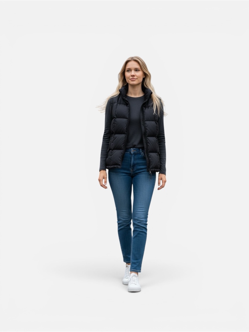 Women  Black Quilted Puffer Vest - Lightweight Zip Front